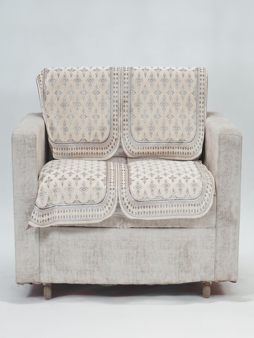 Fashion Throw Beige & Grey 2 Pieces Printed Jacquard 2 Seater Sofa Cover