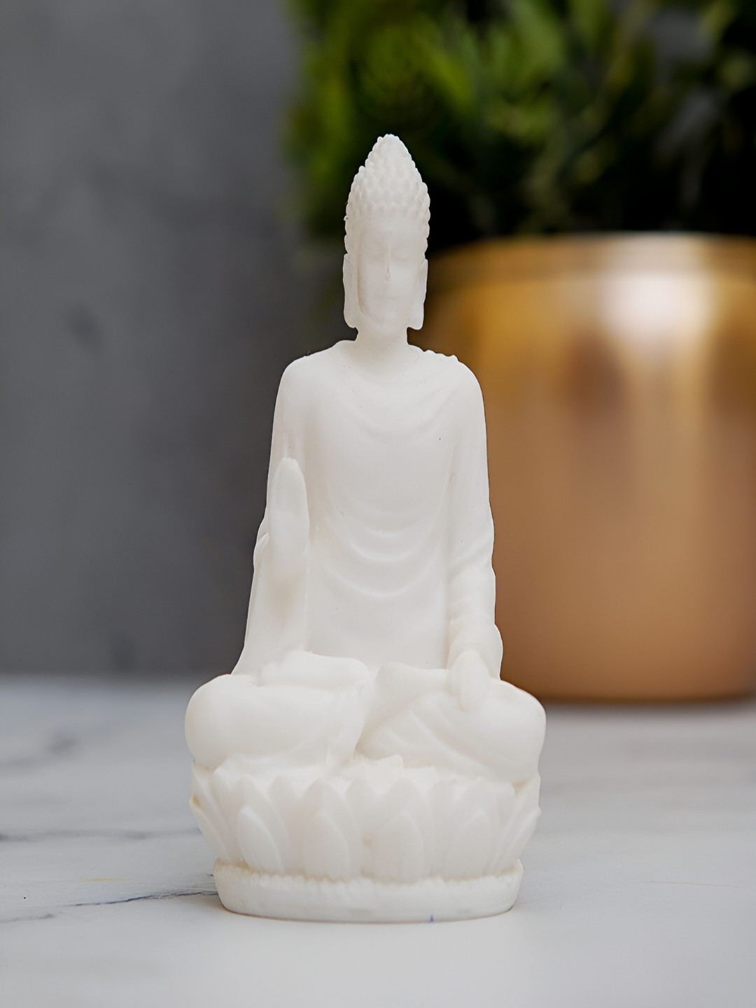 Craftlayout Meditating Small Lord Buddha White Polyresin Glossy Prayer Room Small Showpiece - 3 Inches