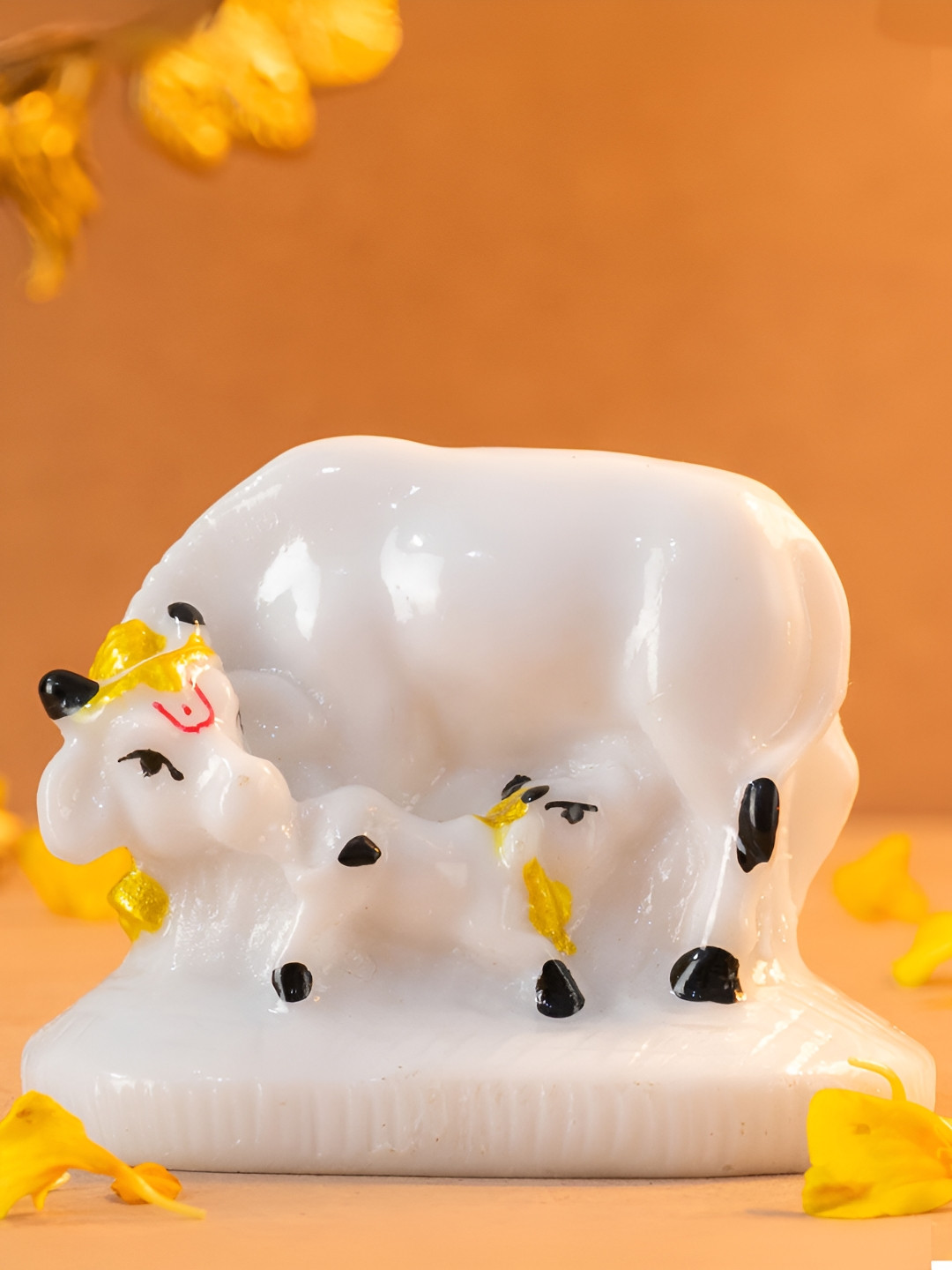 The Advitya The Advityat Cow With Calf White Marble Matte Prayer Room Small Showpiece - 2.5 Inches