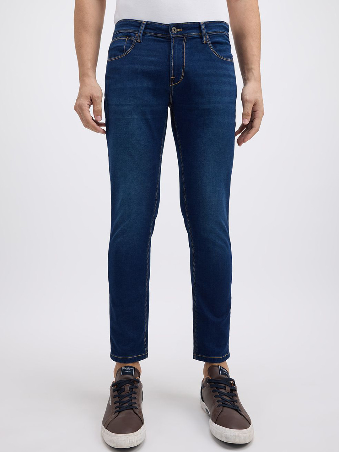 Pepe Jeans Men Oliver Cotton Skinny Fit Light Fade Mid-Rise Stretchable Cropped Jeans