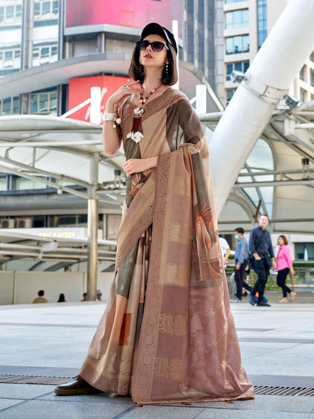 NK Textiles Zari Block Print Saree