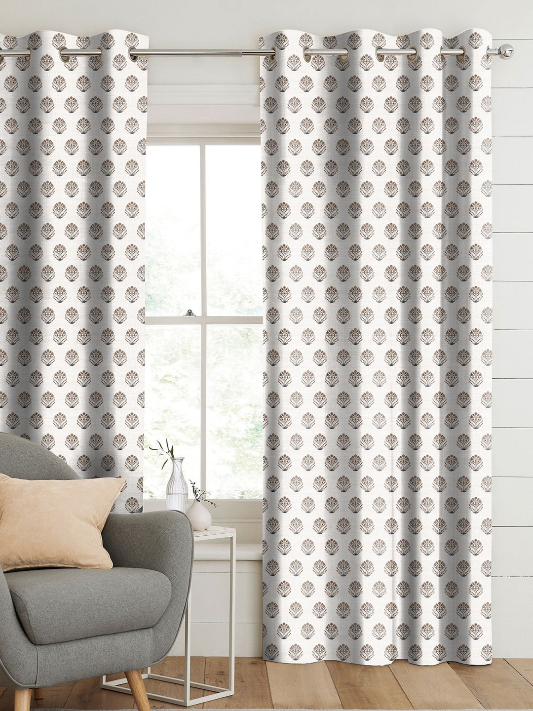 CASABLEU Anthem Odetta Beige 2 Pieces Ethnic Motifs Printed Door Curtains