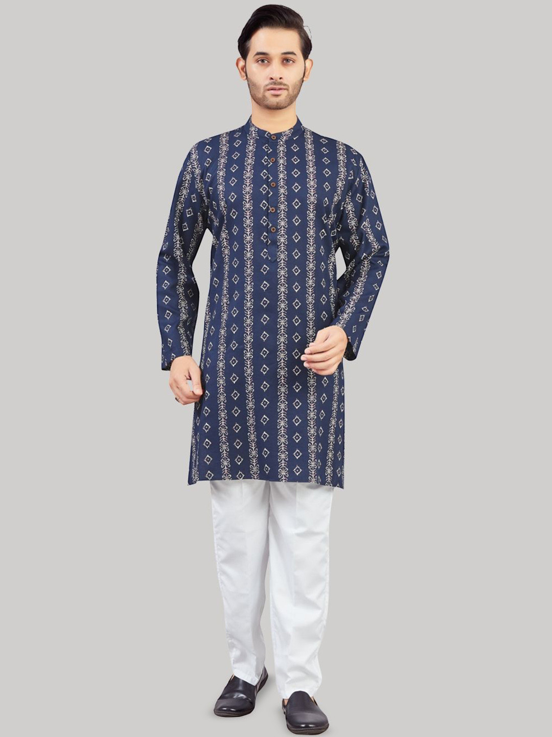 Studio Shringaar Floral Printed Band Collar Pure Cotton Straight Kurtas
