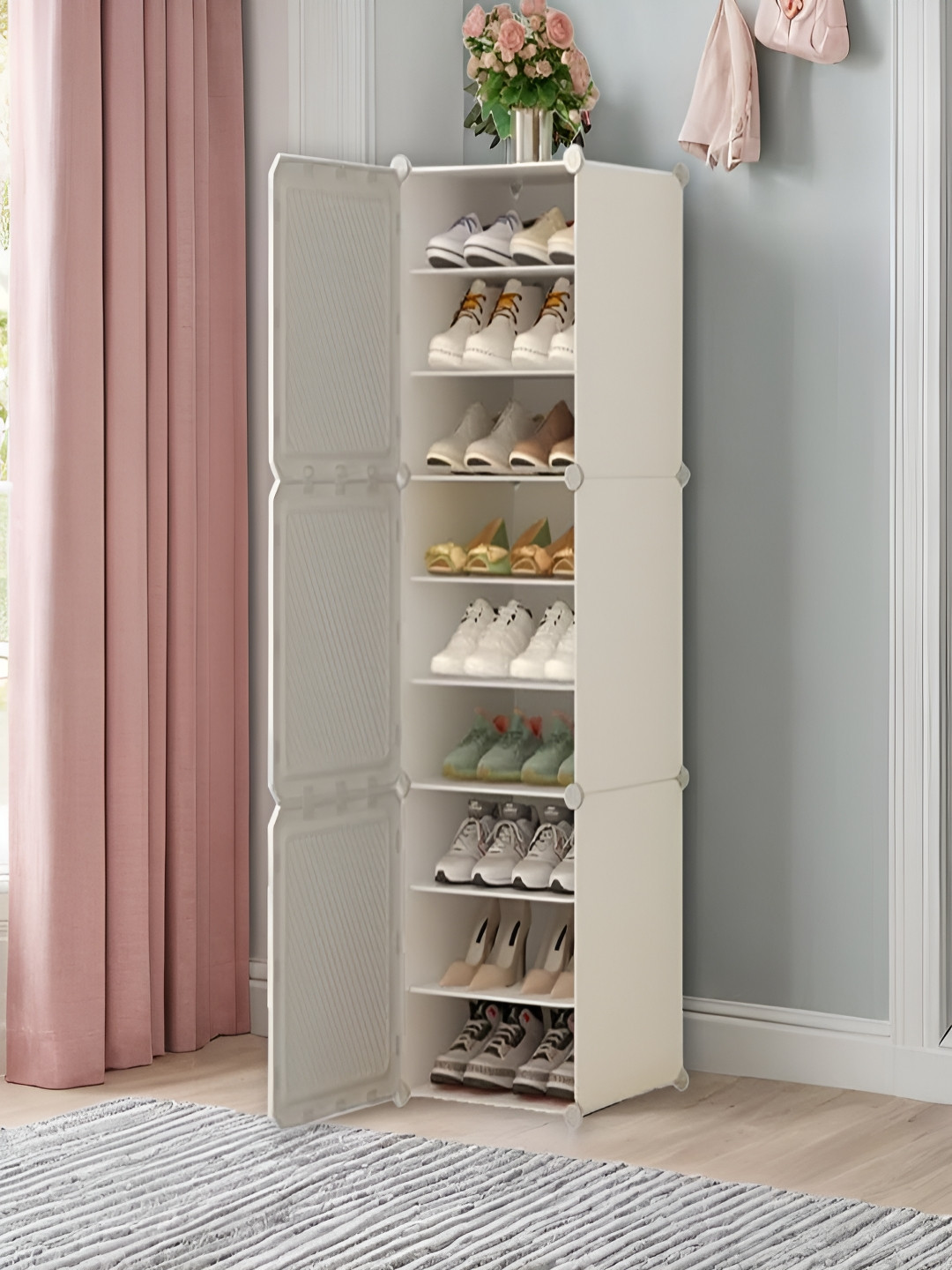 Sasimo White Textured Water Resistant 9 Layered Shoes Organisers