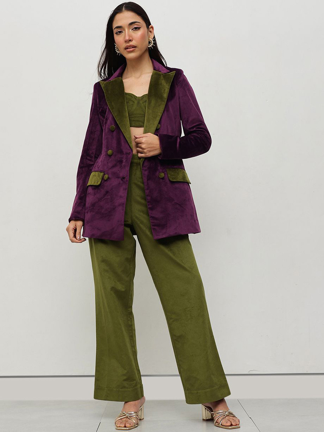 HOUSE OF S Lapel Collar Blazer And Bralette With Trouser