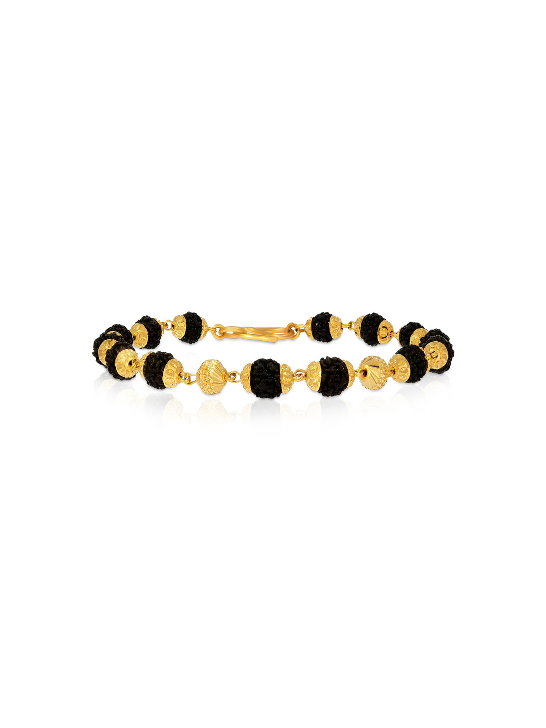 BHIMA 22K BIS Hallmark 916 Purity Yellow Gold Black Rudraksh Men Bracelet