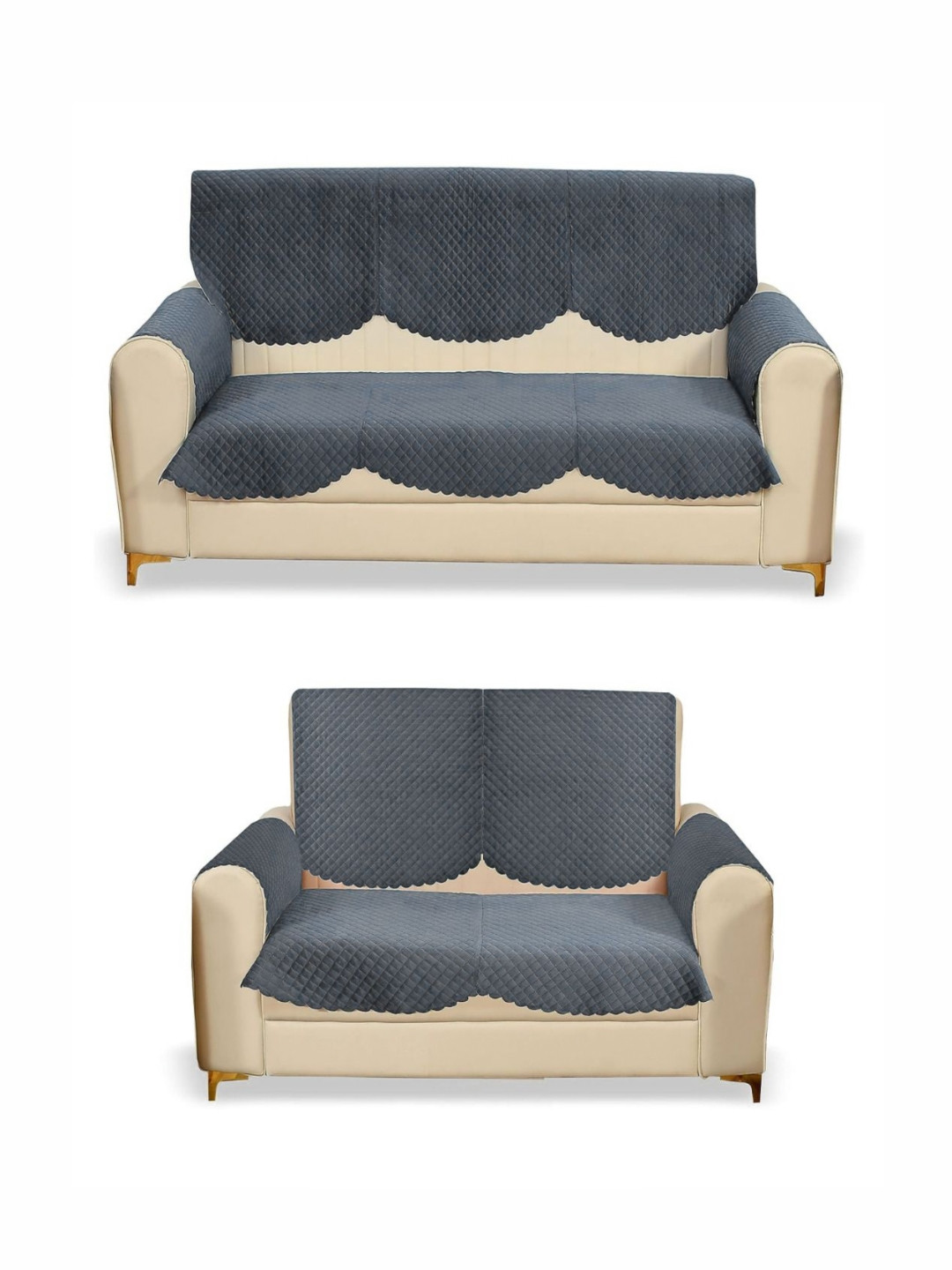 Fashion Throw Grey 8 Pieces Quilted Five Seater Velvet Sofa Covers With Arms