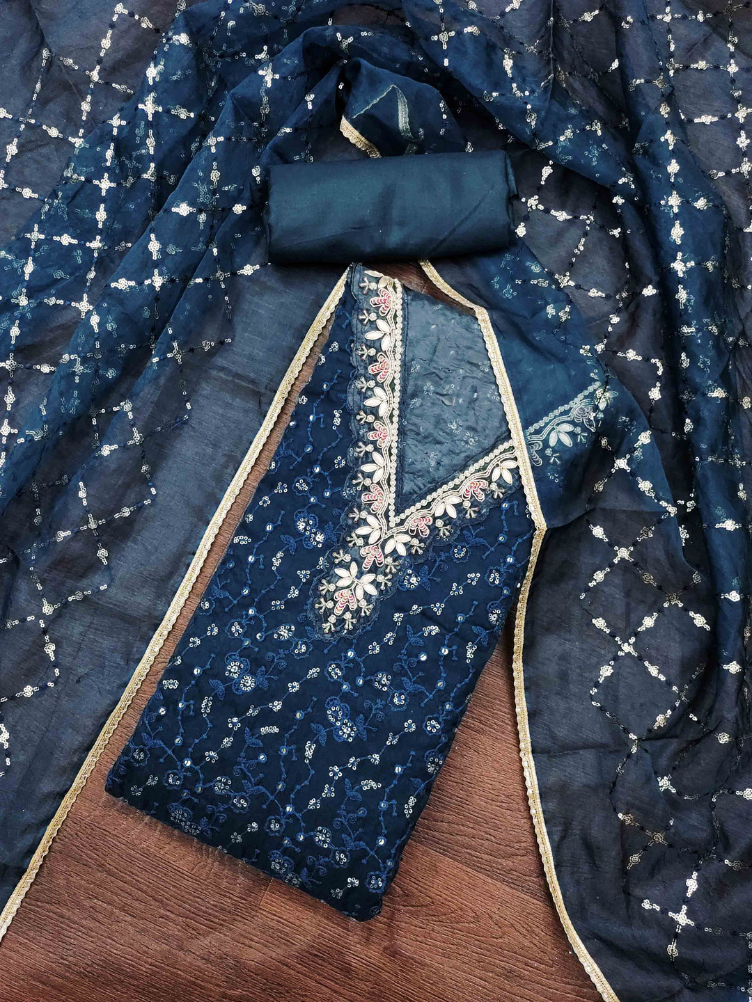 Blissta Sequinnce Embellished Beads And Stones Work Unstitched Dress Material