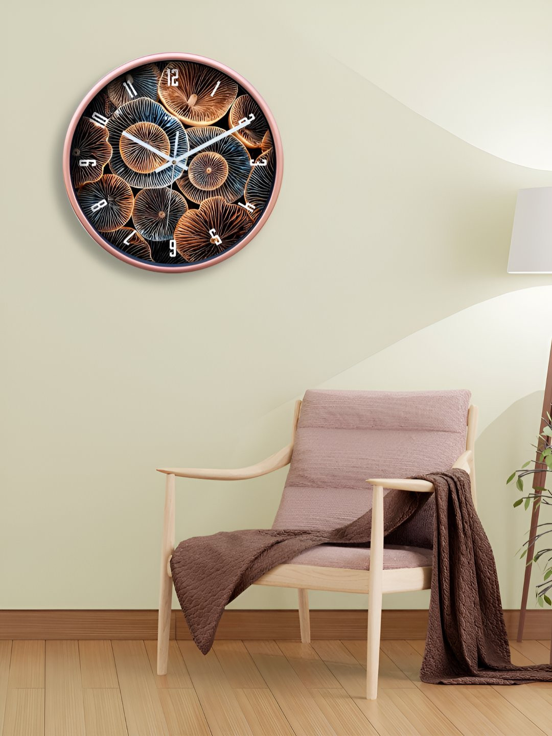 OLIVE TREE Copper-Toned & Blue Printed Contemporary Round Shape Analogue Wall Clock