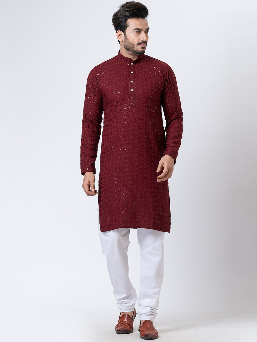 Rainbow Cloths Men Embroidered Mirror Work Kurta