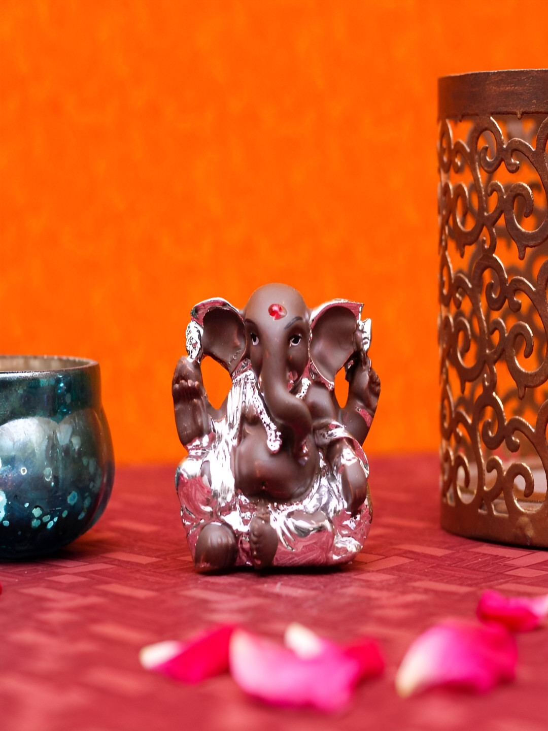 Craftlayout Ganesha Silver Polyresin Glossy Living Room Small Showpiece - 16 Inches