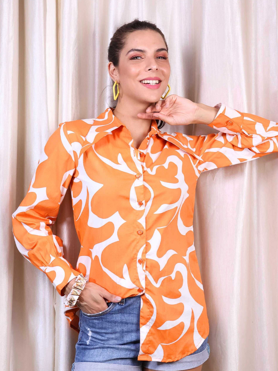 ALLUREARMOIRE Women Premium Relaxed Fit Spread Collar Abstract Printed Cotton Casual Shirt