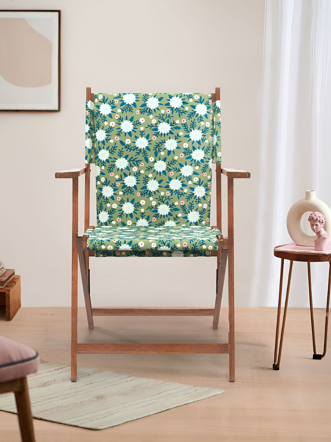 Chumbak Green Floral Printed Spring Marigold Bistro Folding Chair