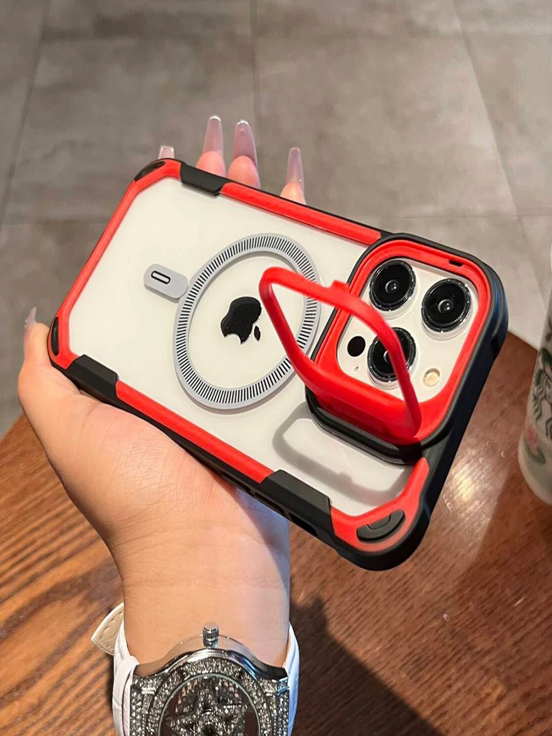 Luxury Kase LK164 iPhone 16 Pro Invisible Stand Transparent Magnetic Mag-Safe Back Case