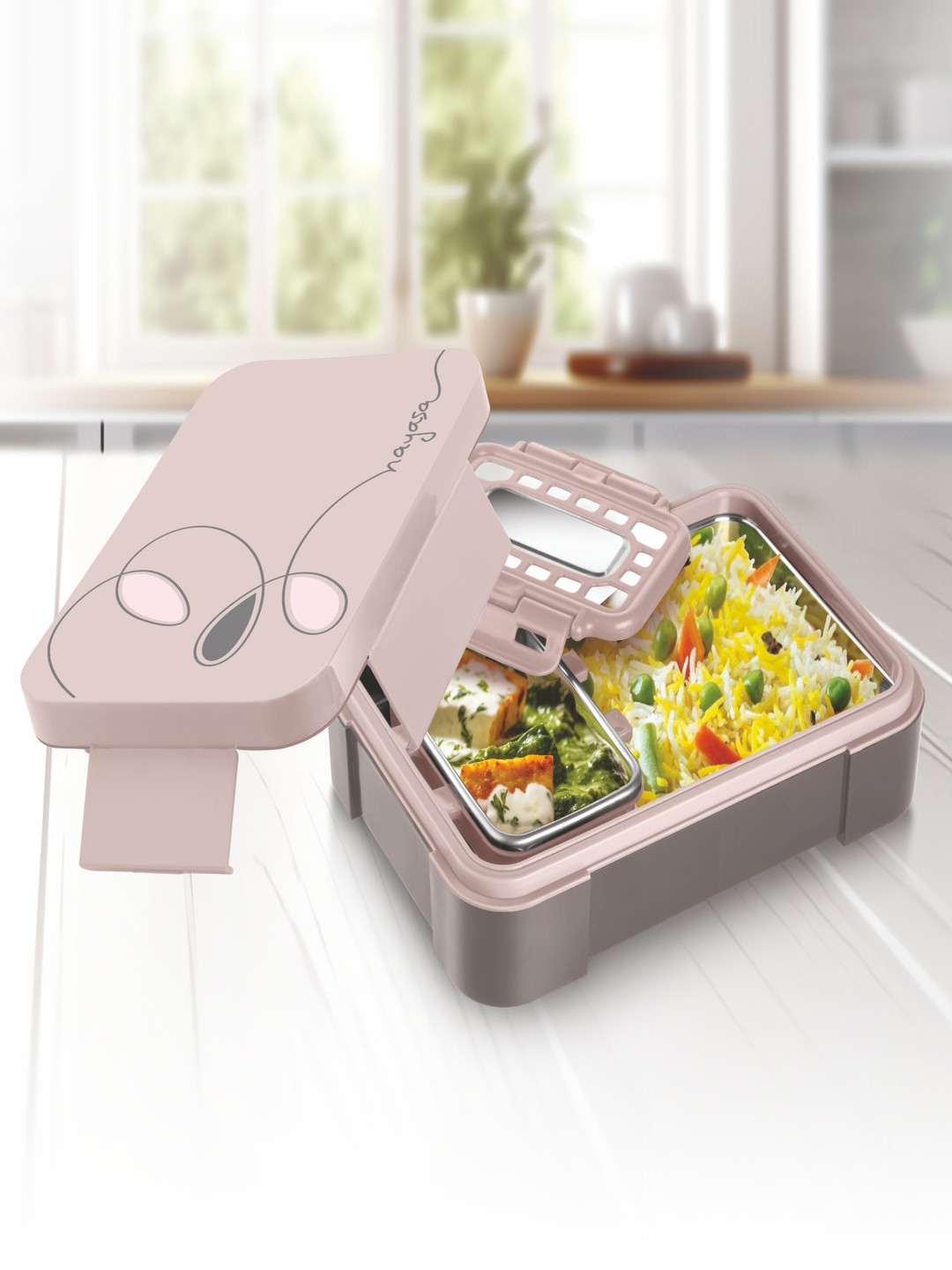 Nayasa Element Pink & Grey Insulated Air-Tight Leakproof BPA-Free LunchBox