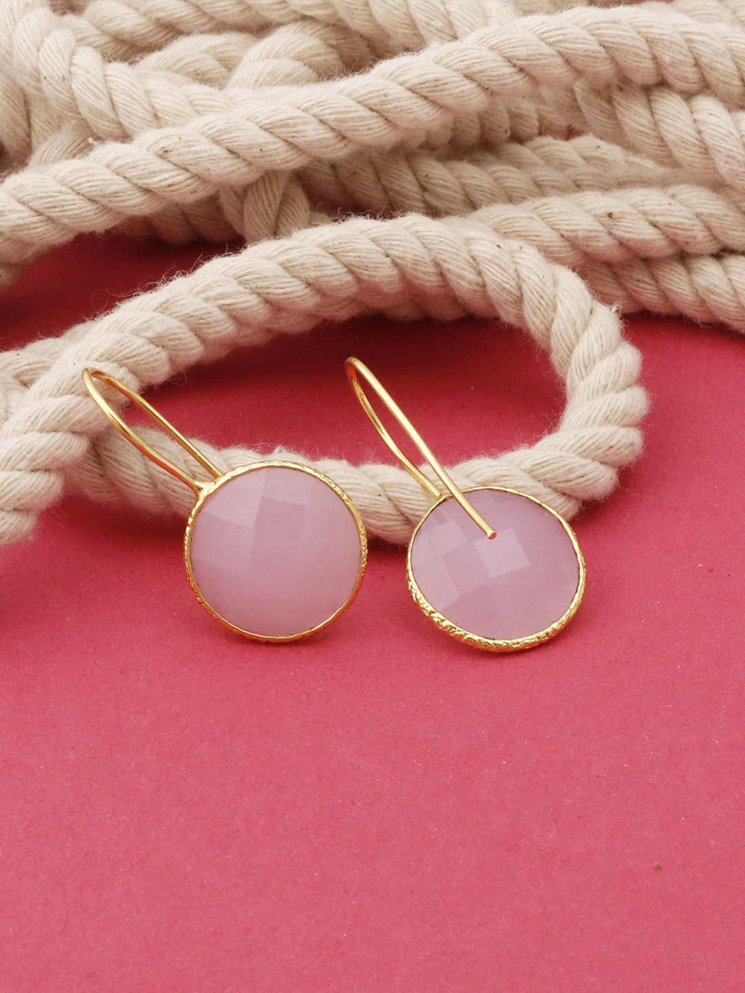 EL JOYERO Gold-Plated Bezel Chalcedony Stones Studded Circular Shaped Drop Earrings