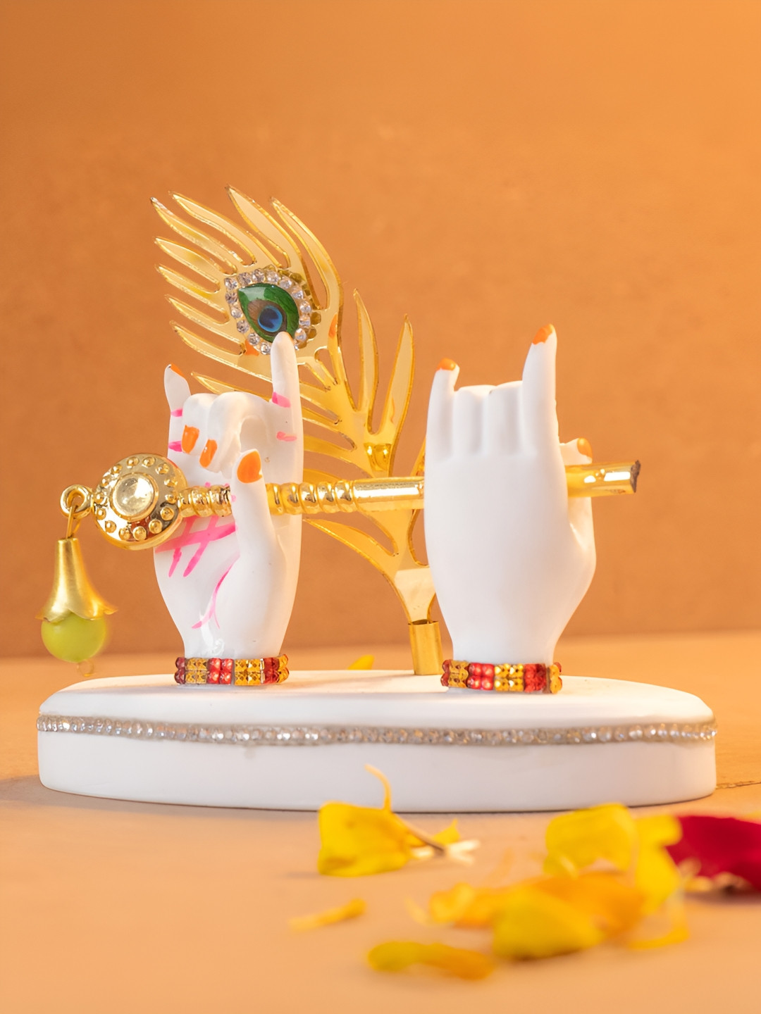 The Advitya Krishna Hand with Flute White Polyresin Matte Prayer Room Large Showpiece - 4 Inches