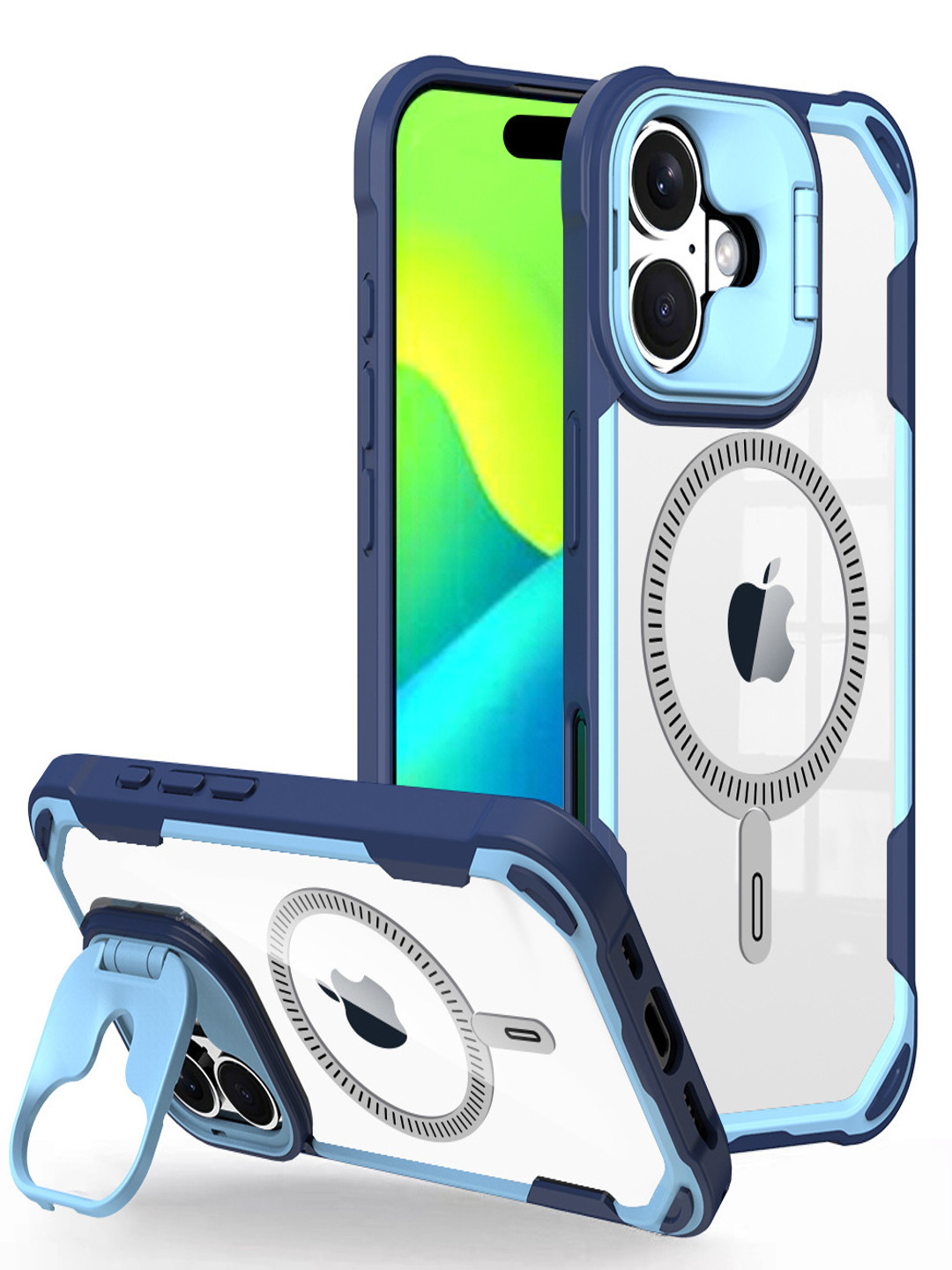 Luxury Kase LK164 Solid iPhone 16 Plus Invisible Stand Transparent Magnetic Back Case