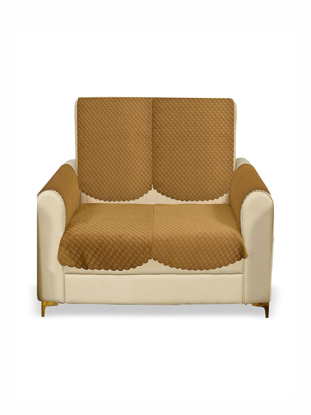 Fashion Throw Gold-Toned 4 Pieces Textured Velvet Sofa Cover With Arms