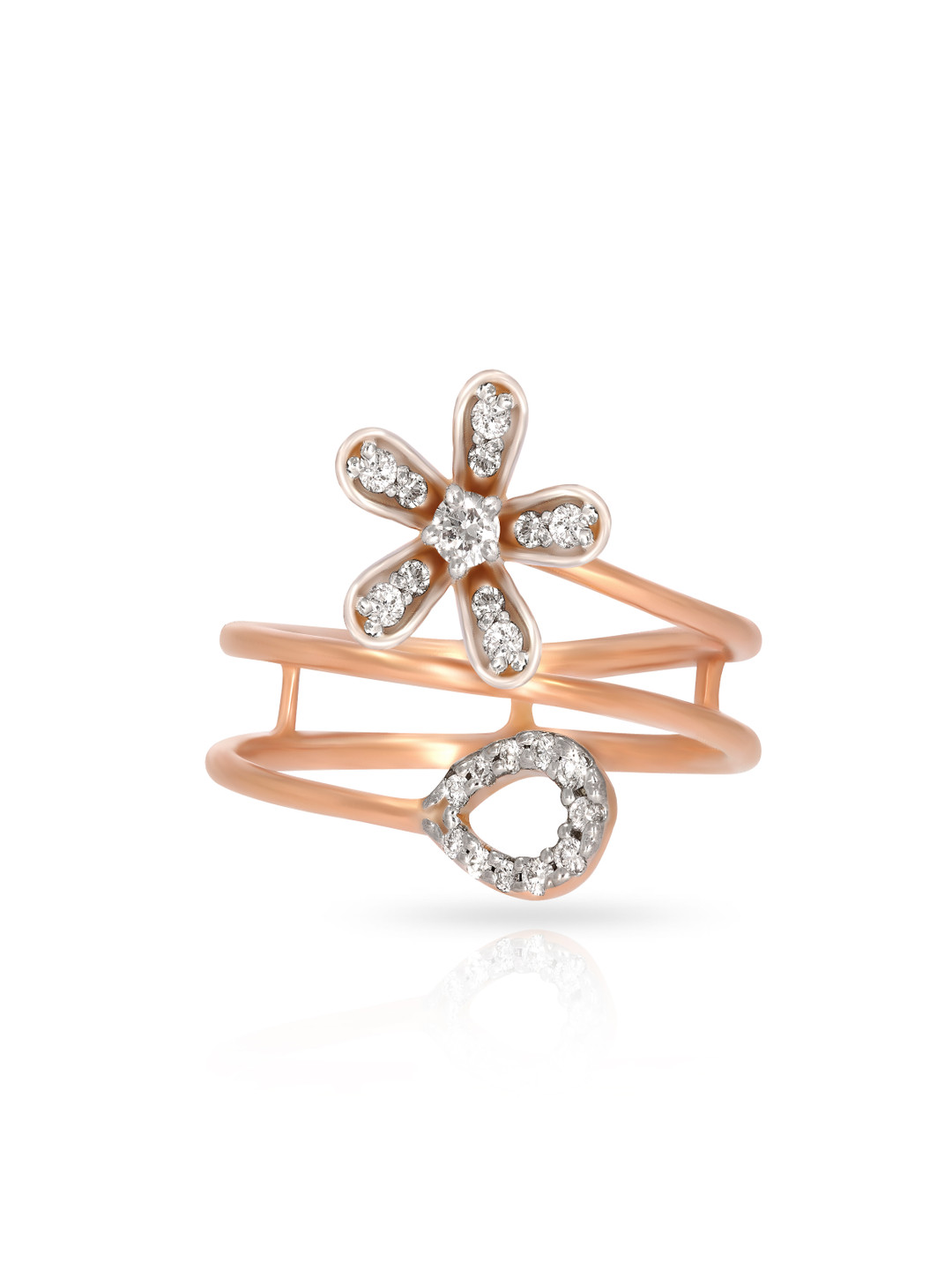 BHIMA 18K BIS Hallmark 750 Purity Rose Gold Layered Flora Diamond Ring