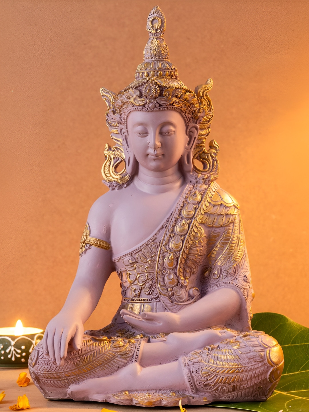 The Advitya Gautam Buddha Pink Resin Matte Home Office Large Showpiece - 10.5 Inches