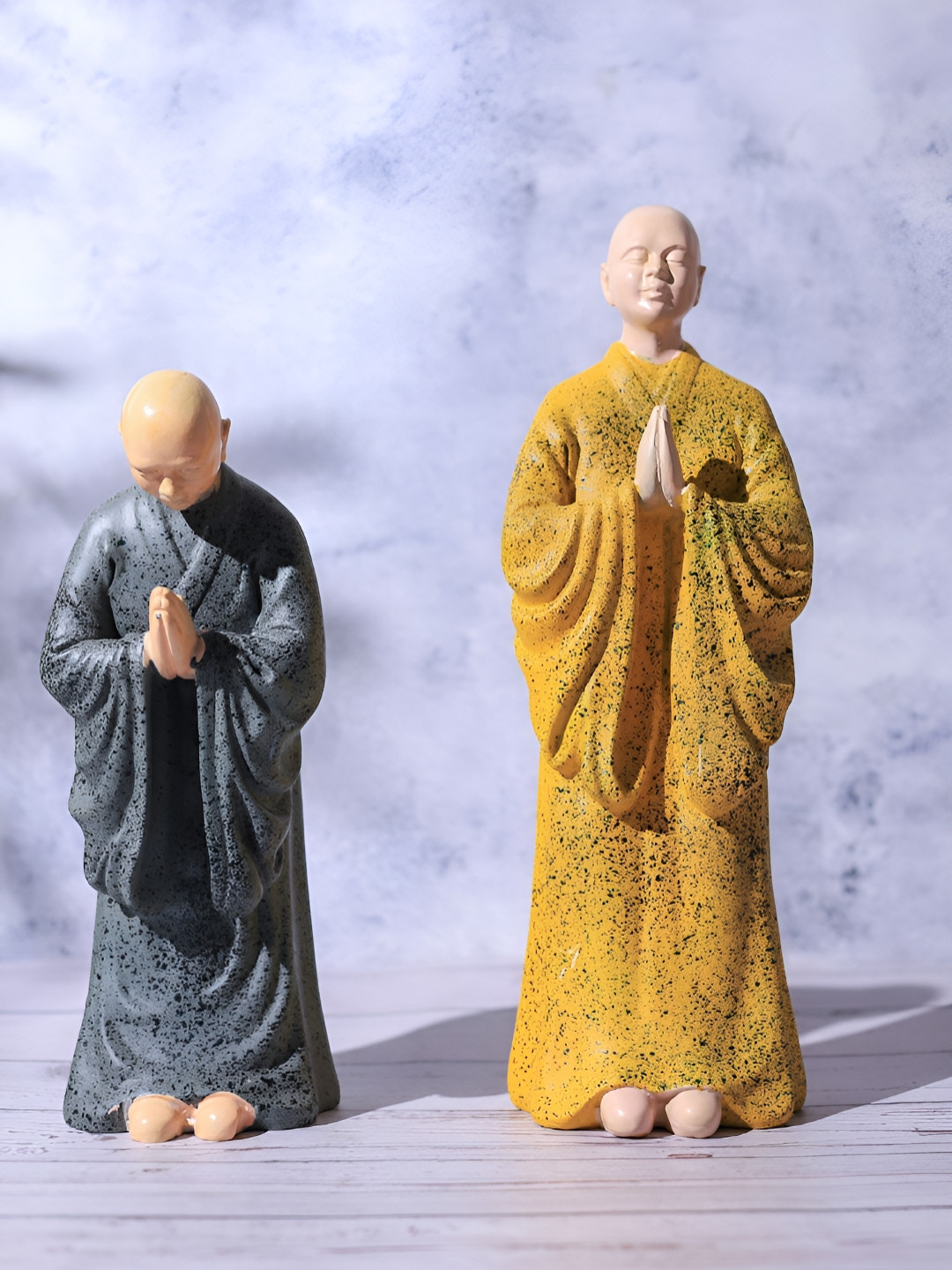 The Advitya Monk Pair Yellow Brass Metallic Living Room Set of 2 Large Showpieces - 12.5 Inches