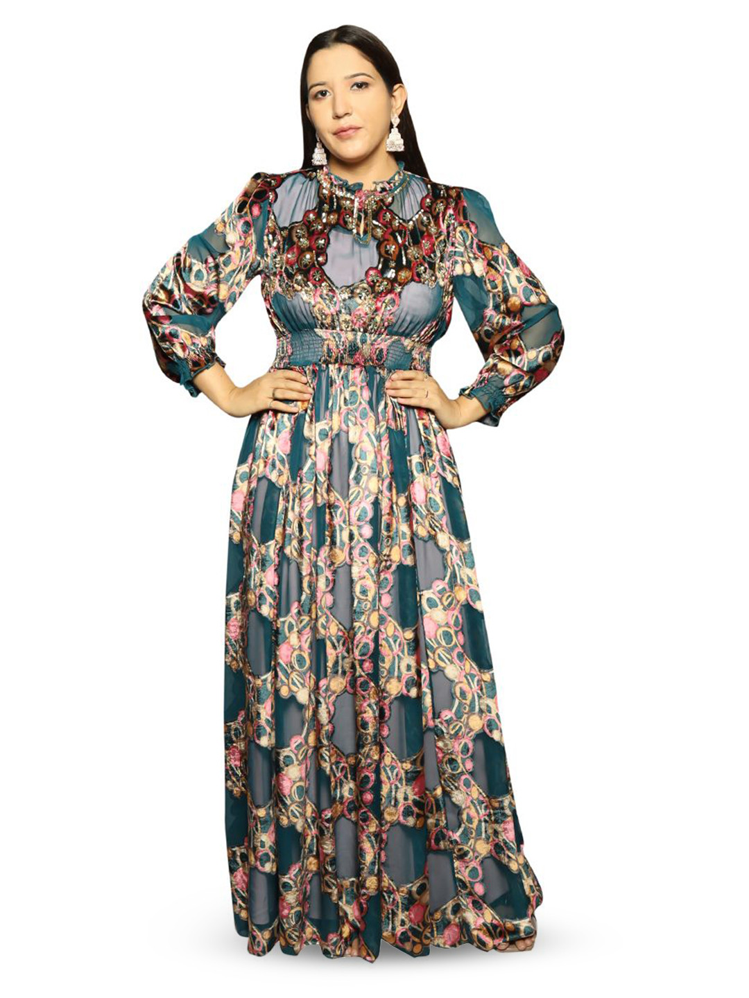 HOUSE OF PARAL Women Floral Printed Puff Sleeves Maxi Dress