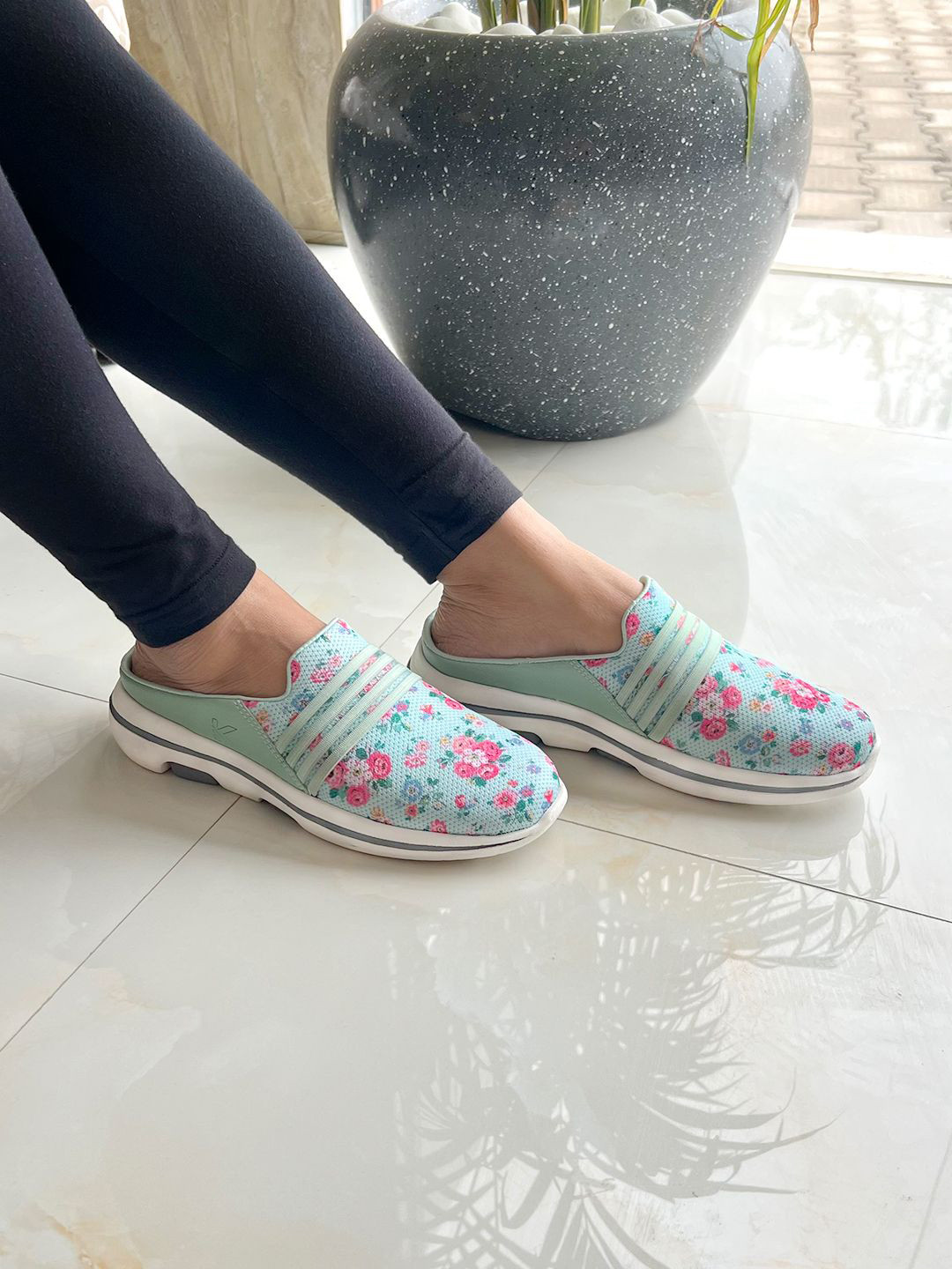 KazarMax Women Sea Green Floral Comfortable Lightweight Clogs Mule -3 UK