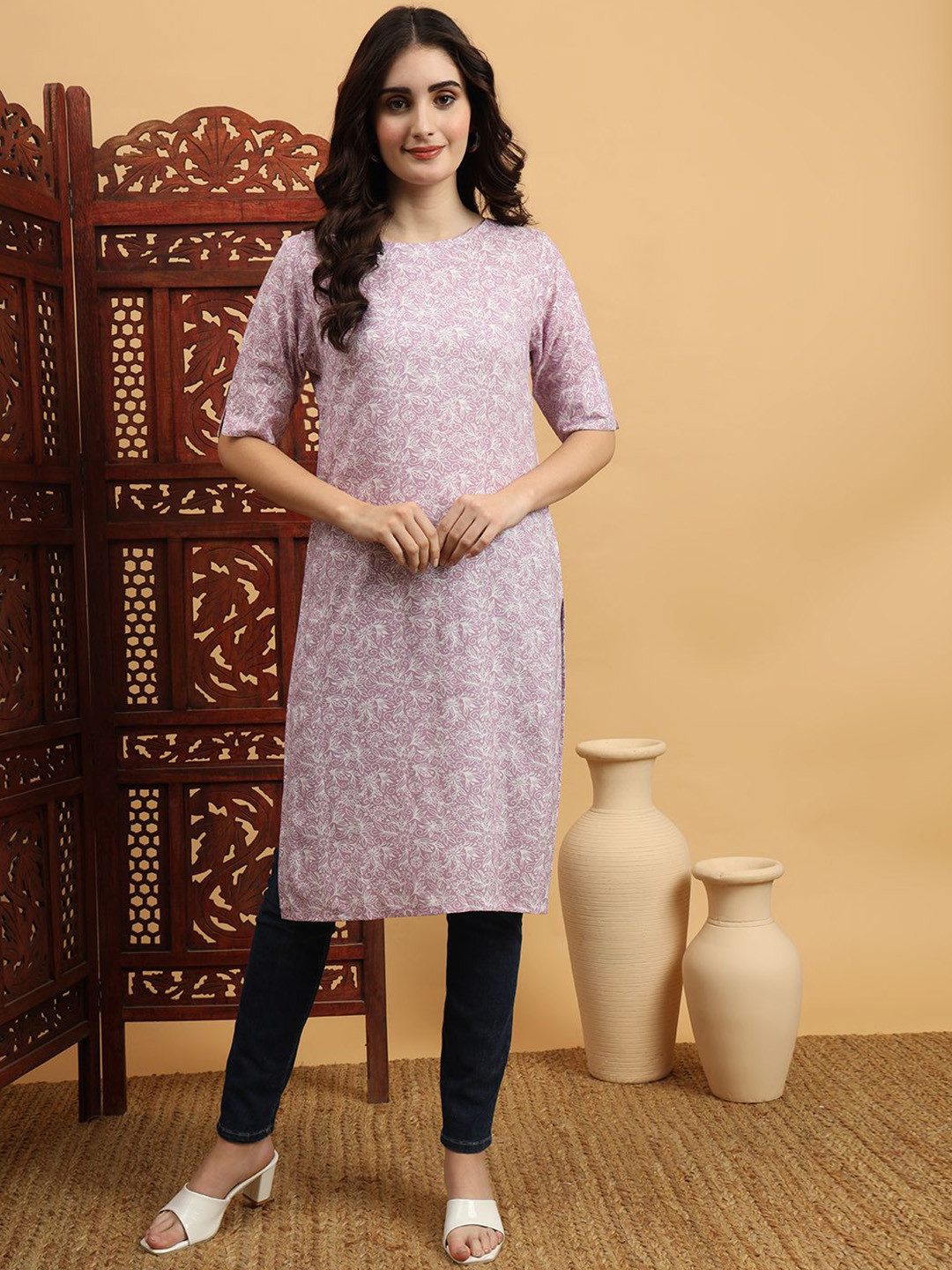 Anouk Rustic Women Geometric Printed Summer Sheers Kurta