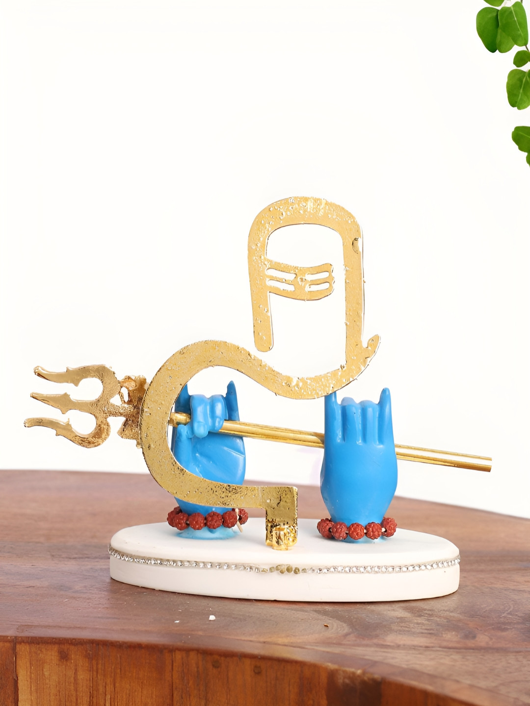 INTERNATIONAL GIFT Lord Shiva Hand with Trishul and Damru Blue Polyresin Matte Prayer Room Medium Showpiece - 2 Inches