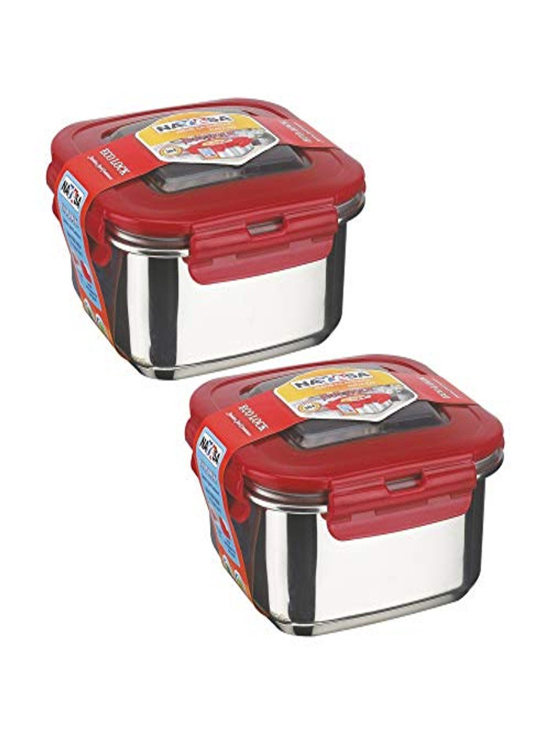 Nayasa Set Of 2 Square Eco Lock Stainless Steel Lunchbox 230ML