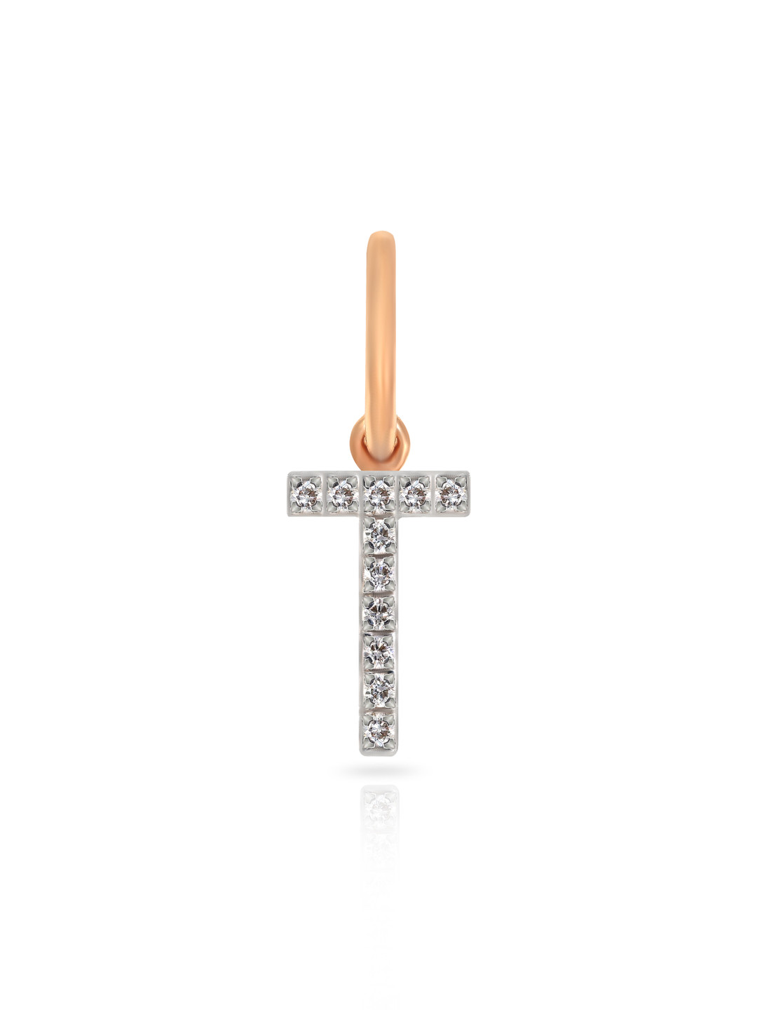 BHIMA 18K BIS Hallmark 750 Purity Rose Gold Alphabet T Diamond Pendant
