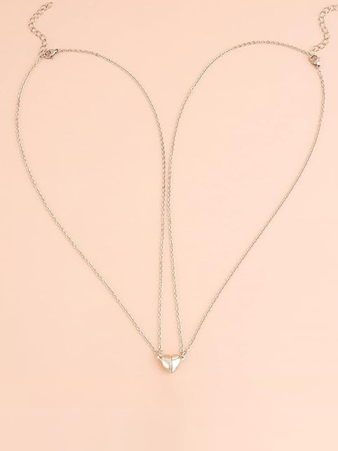 Anouk Set Of 2 Silver-Plated Heart Shaped Romance in Bloom Pendant With Chain