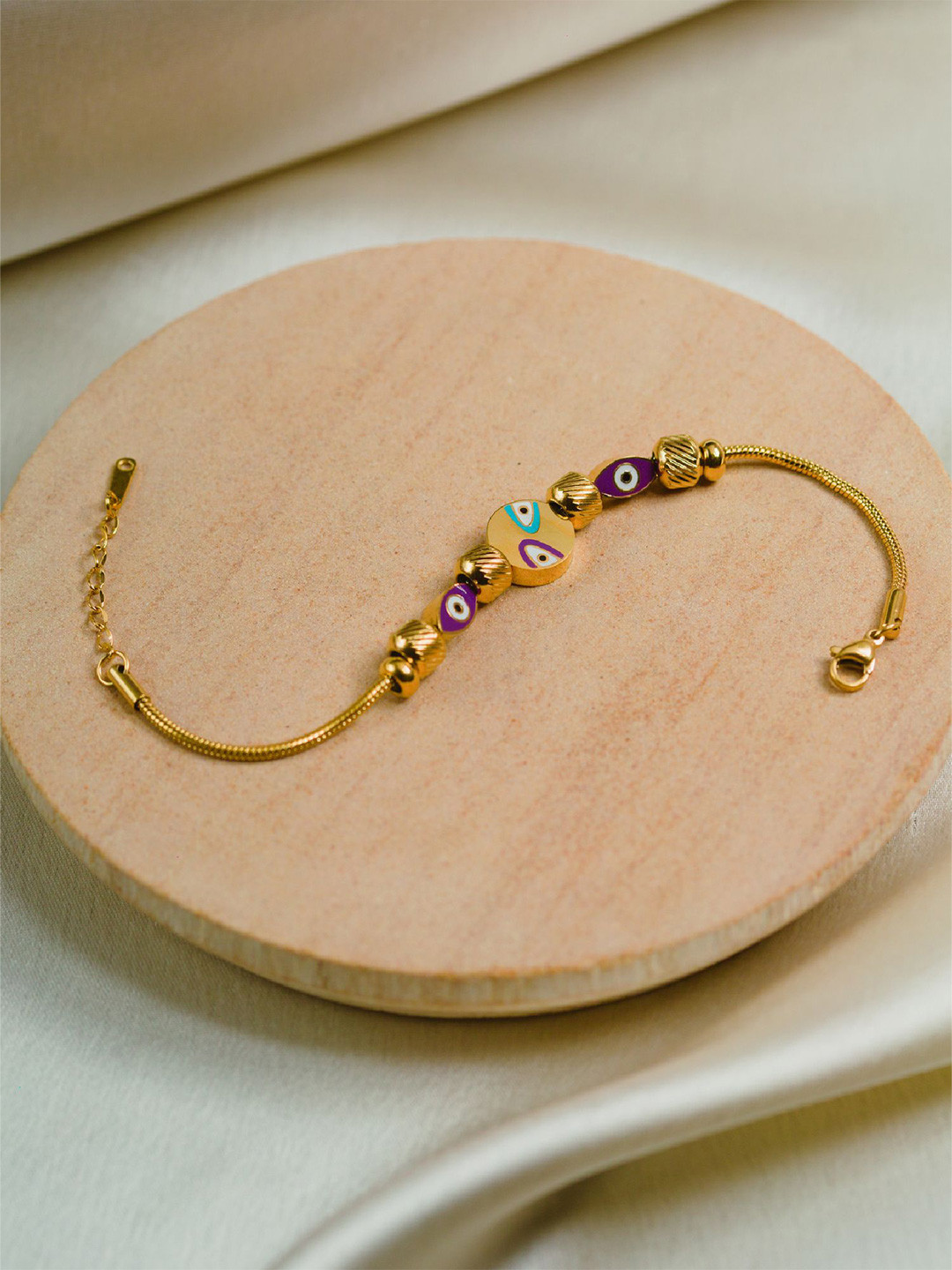 ARTKLIM Gold-Plated Evil Eye Designer Stainless Steel Charm Bracelet