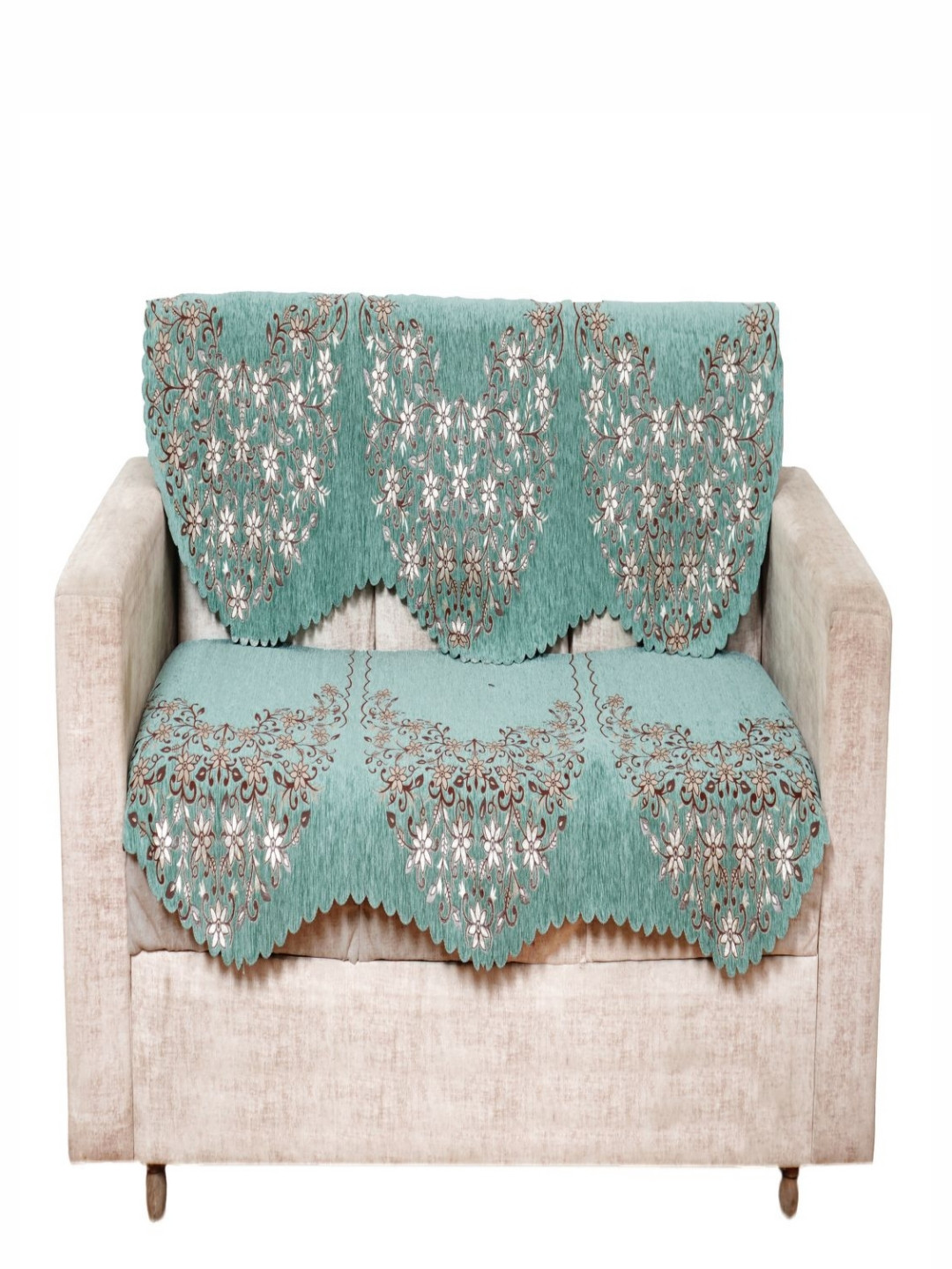 Fashion Throw Green & Maroon 2 Pieces Floral Printed Jacquard Sofa Covers Without Arms