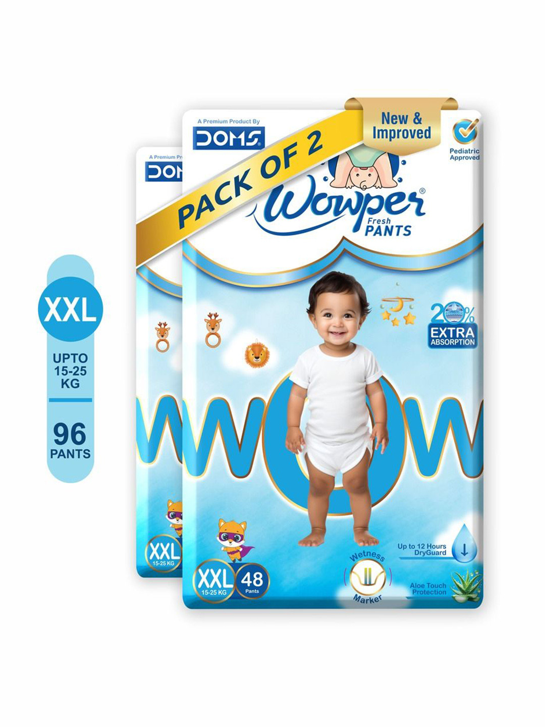 Wowper Baby Set Of 2 Pant Style Diaper With 3D Diamond Cross Core - XXL- 48Pcs Each