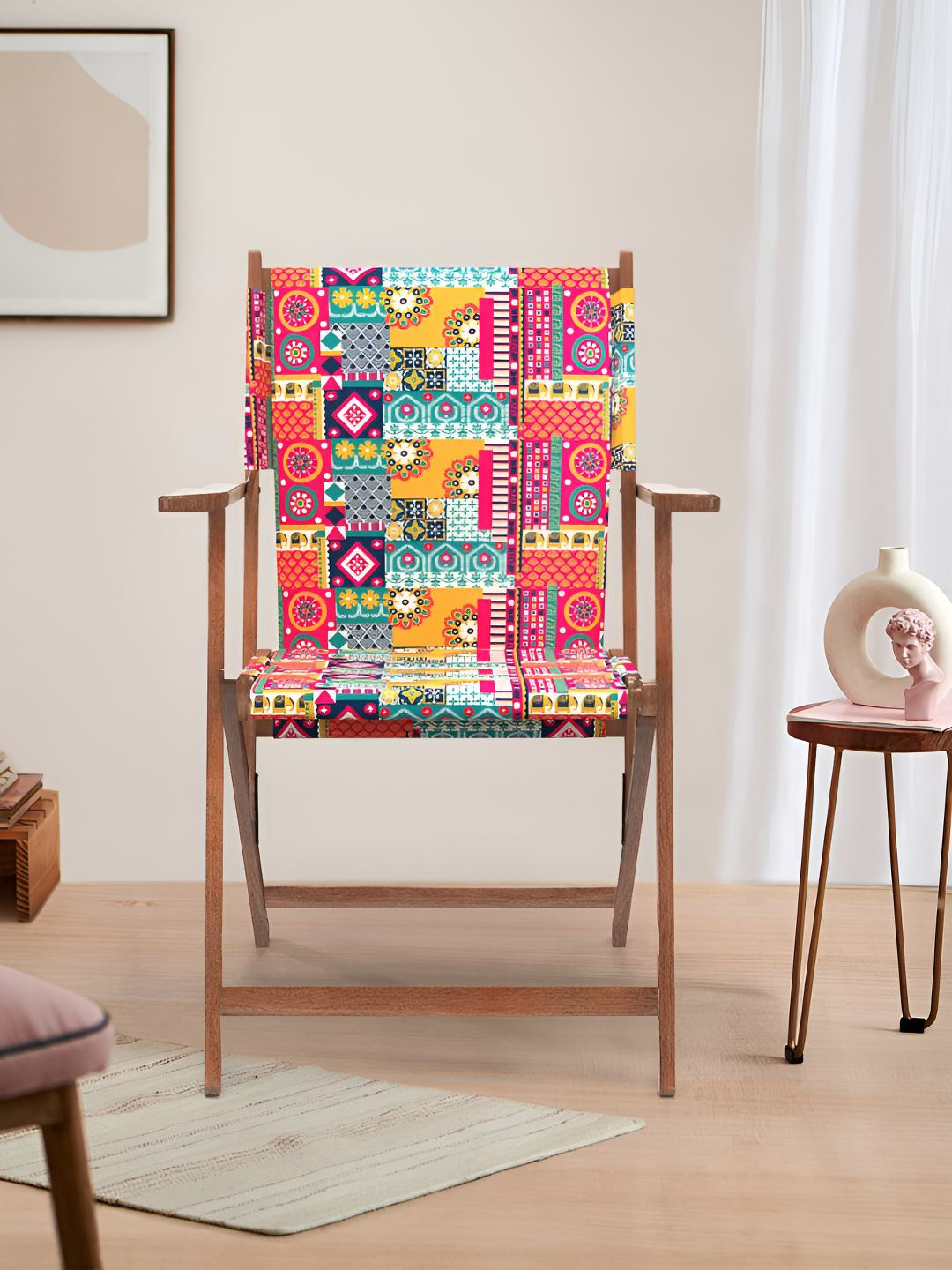 Chumbak Red Bistro Floral Swirls Folding Chair