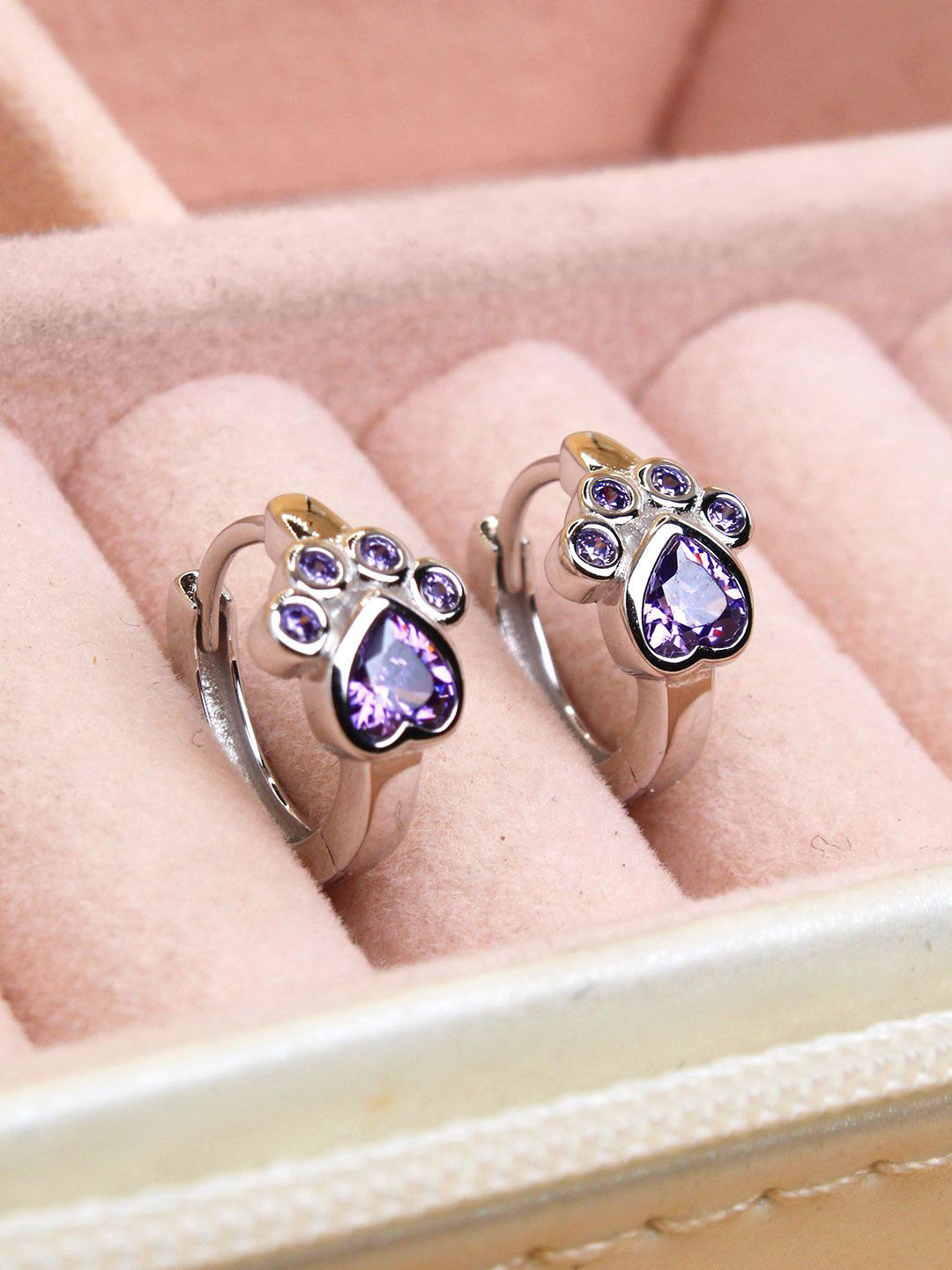 DEVASHREE 925 Silver Rhodium-Plated Cubic Zirconia Studded Animal Shaped Hoop Earrings