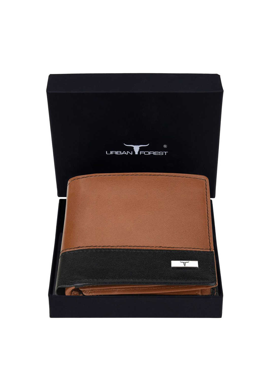 URBAN FOREST Men Brand Logo Colourblocked RFID Leather Two Fold Wallet