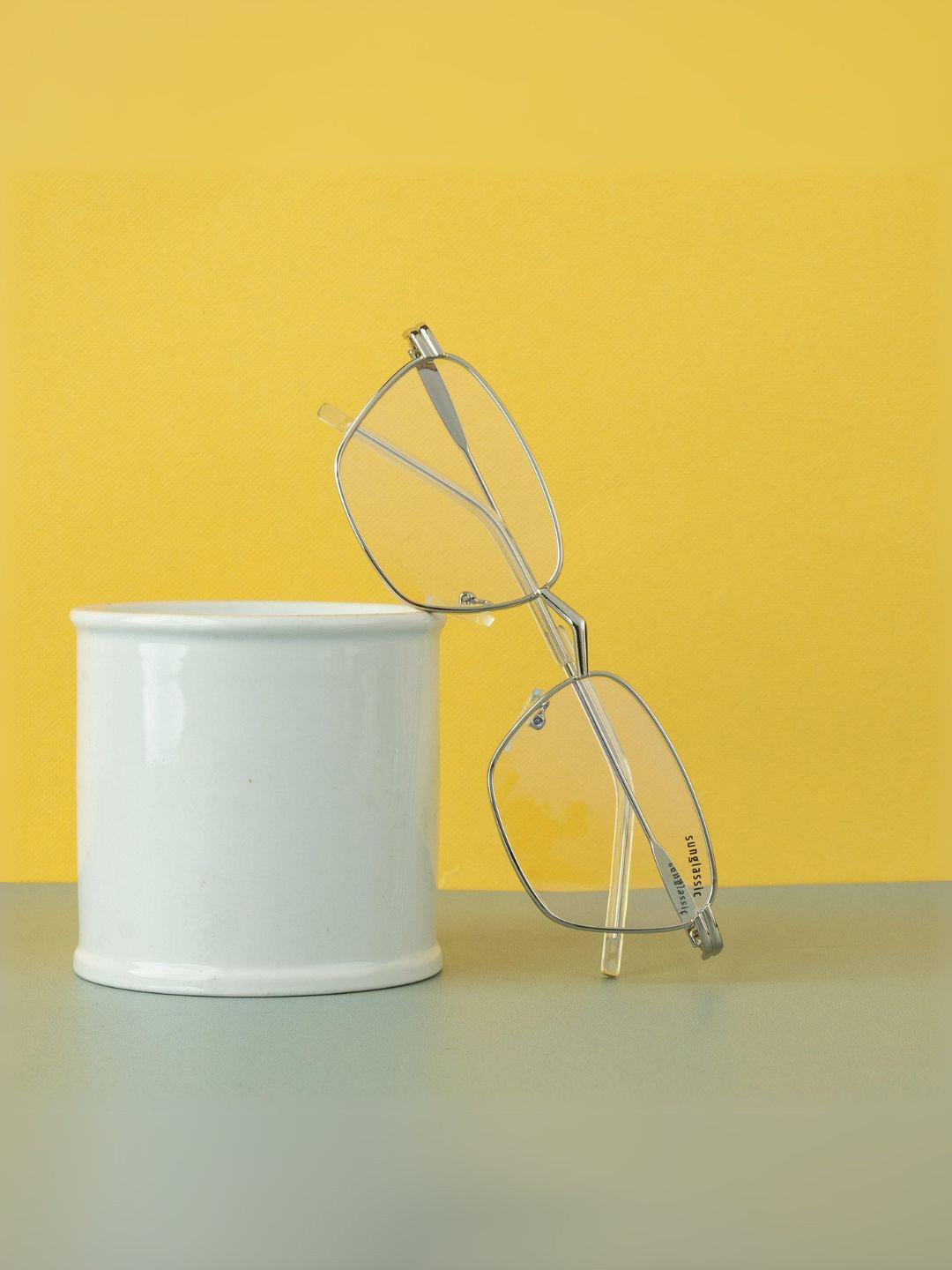 SUNGLASSIC Unisex Rectangle Sunglasses with UV Protected Lens Andreas-Silver-DN-Clear