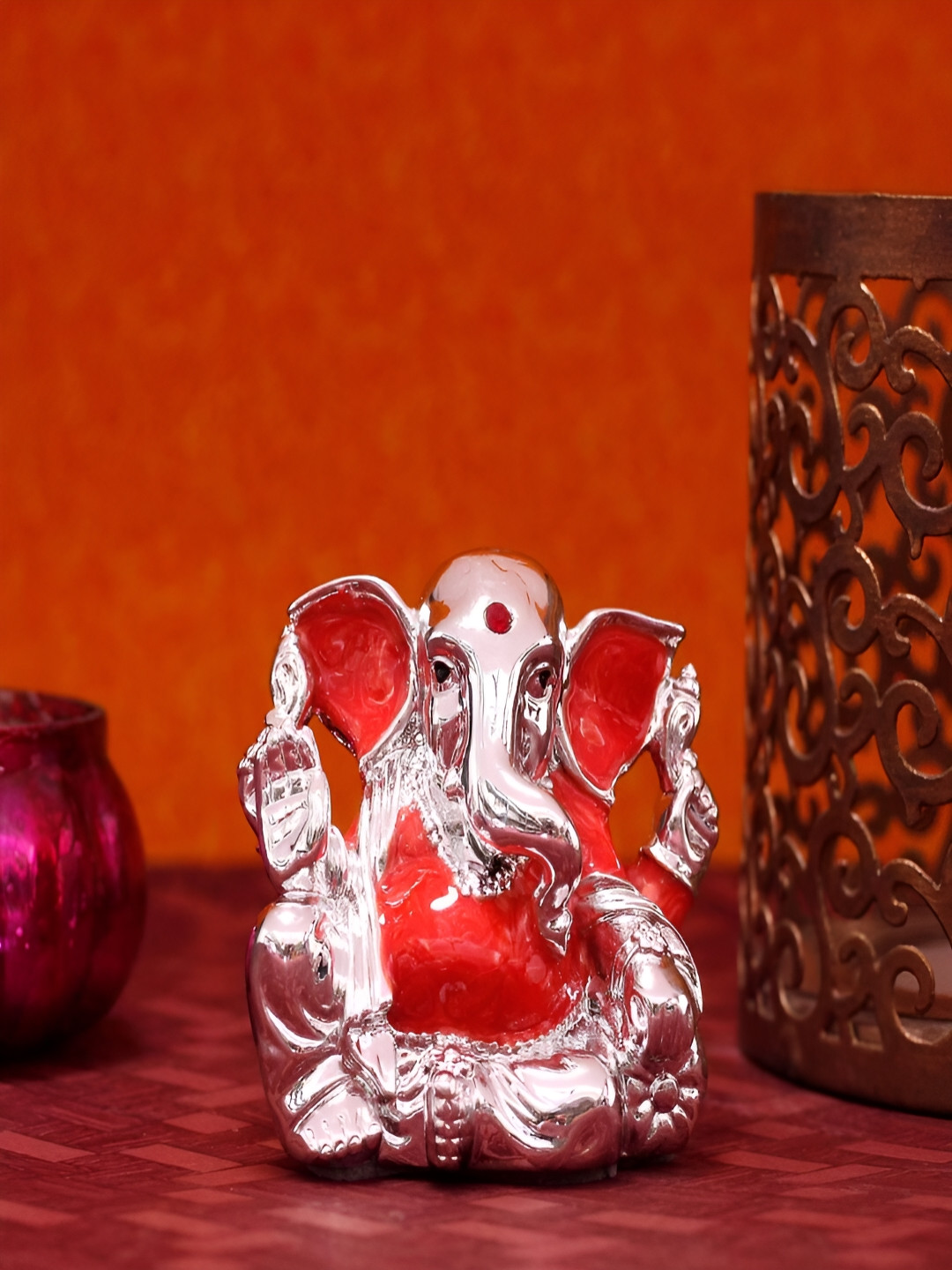 Craftlayout Ganesha Silver Polyresin Glossy Prayer Room Small Showpiece - 2 Inches