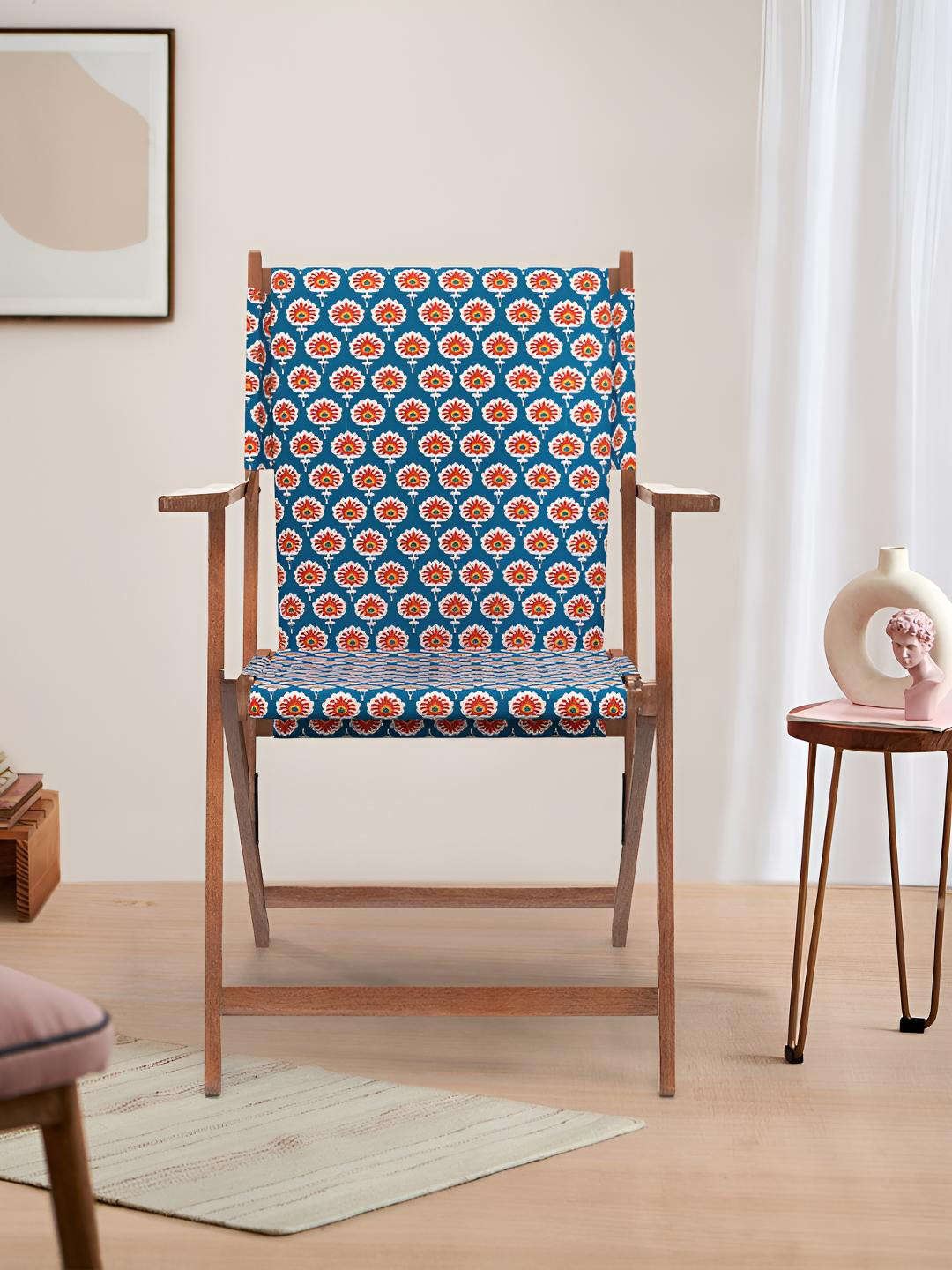 Chumbak Blue and Red Ikkat Bistro Folding Chair