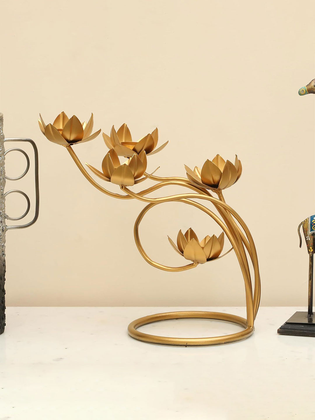 vedas Gold-Toned Metal Flower Shaped T-lights Holder