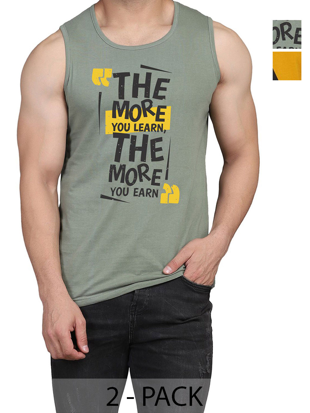 WOOSTRO Men Pack Of 2 Typography Printed Round Neck Cotton Slim Fit T-shirts