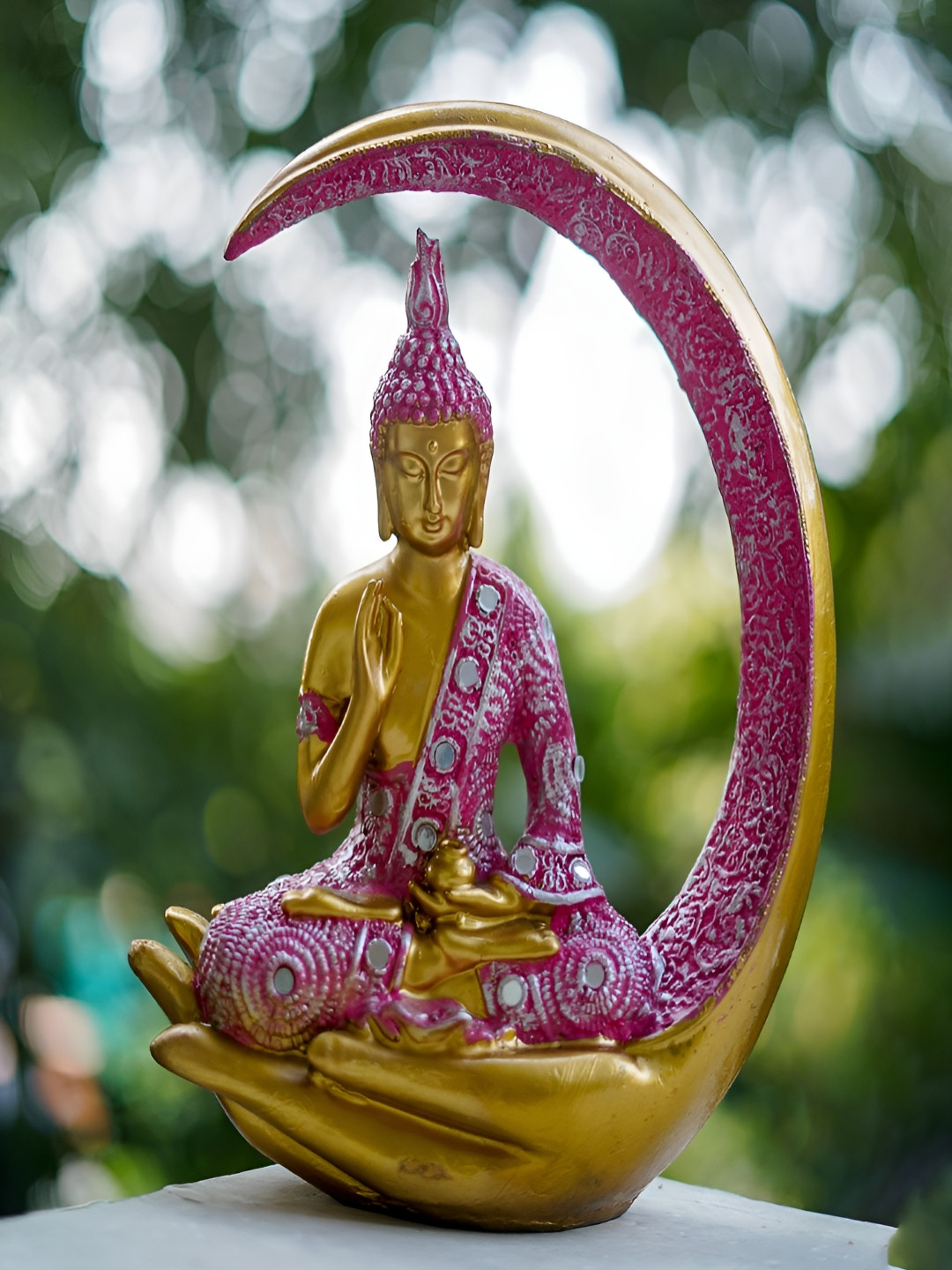 Craftlayout Sitting on Hand Meditating Lord Buddha Gold Polyresin Natural Living Room Large Showpiece - 9.8 Inches