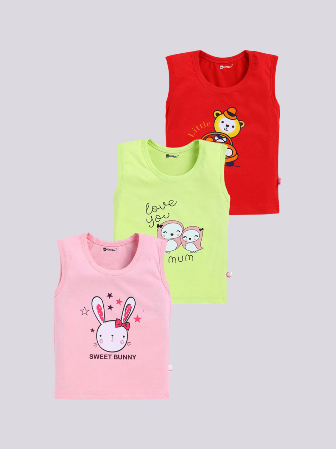 MoonKids Infants Pack Of 3 Printed Cotton Basic Vests R2-MK_Vest_319