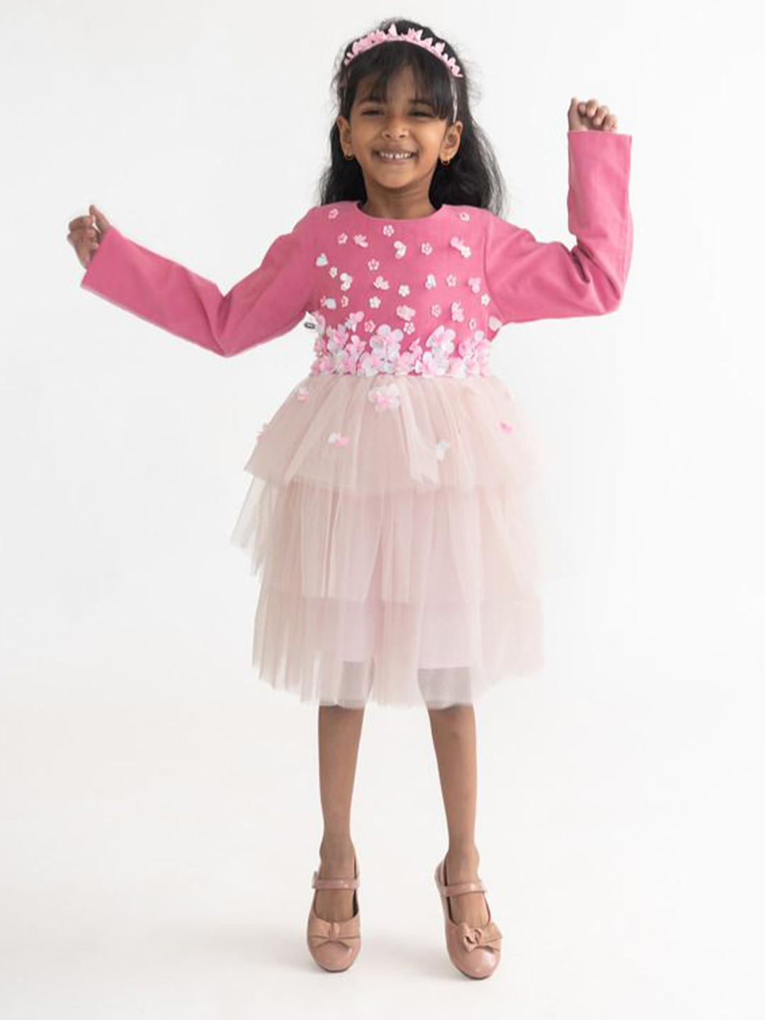 A Little Fable Girls Self Design Fit & Flare Dress