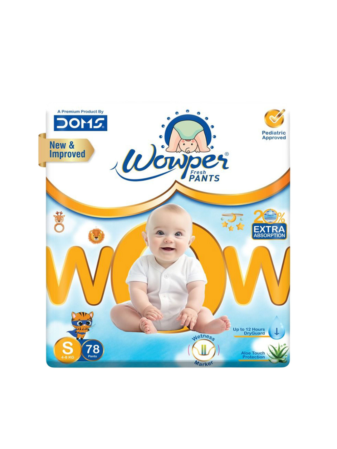 Wowper Baby 12Hrs Absorption Pant Style Diaper With 3D Diamond Cross Core - S- 78-Pcs