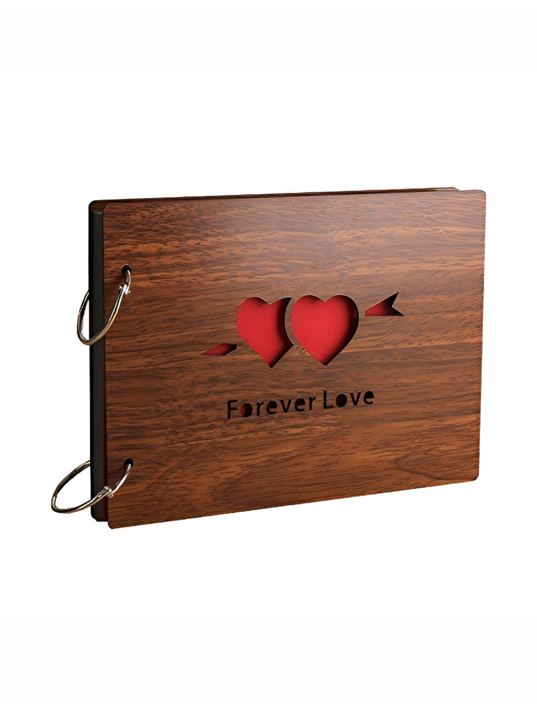SEHAZ ARTWORKS Brown & Red Forever Love Printed Paper & Wooden Photo Album