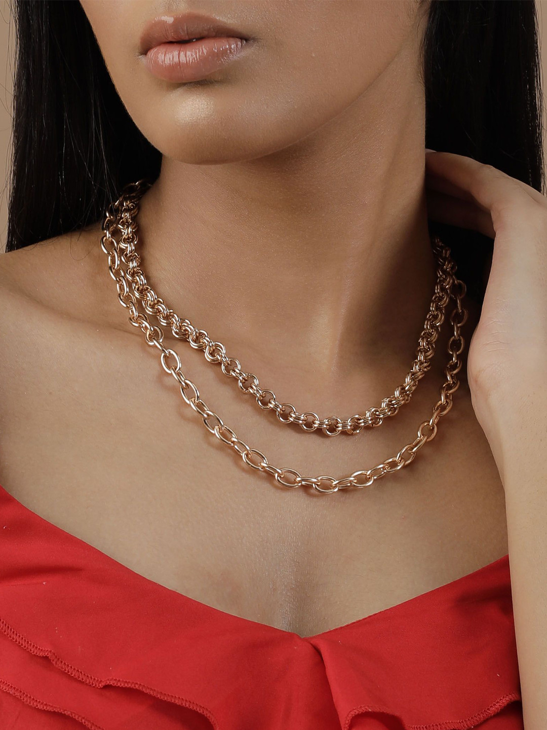 Saagah German Silver Layered Double Necklace